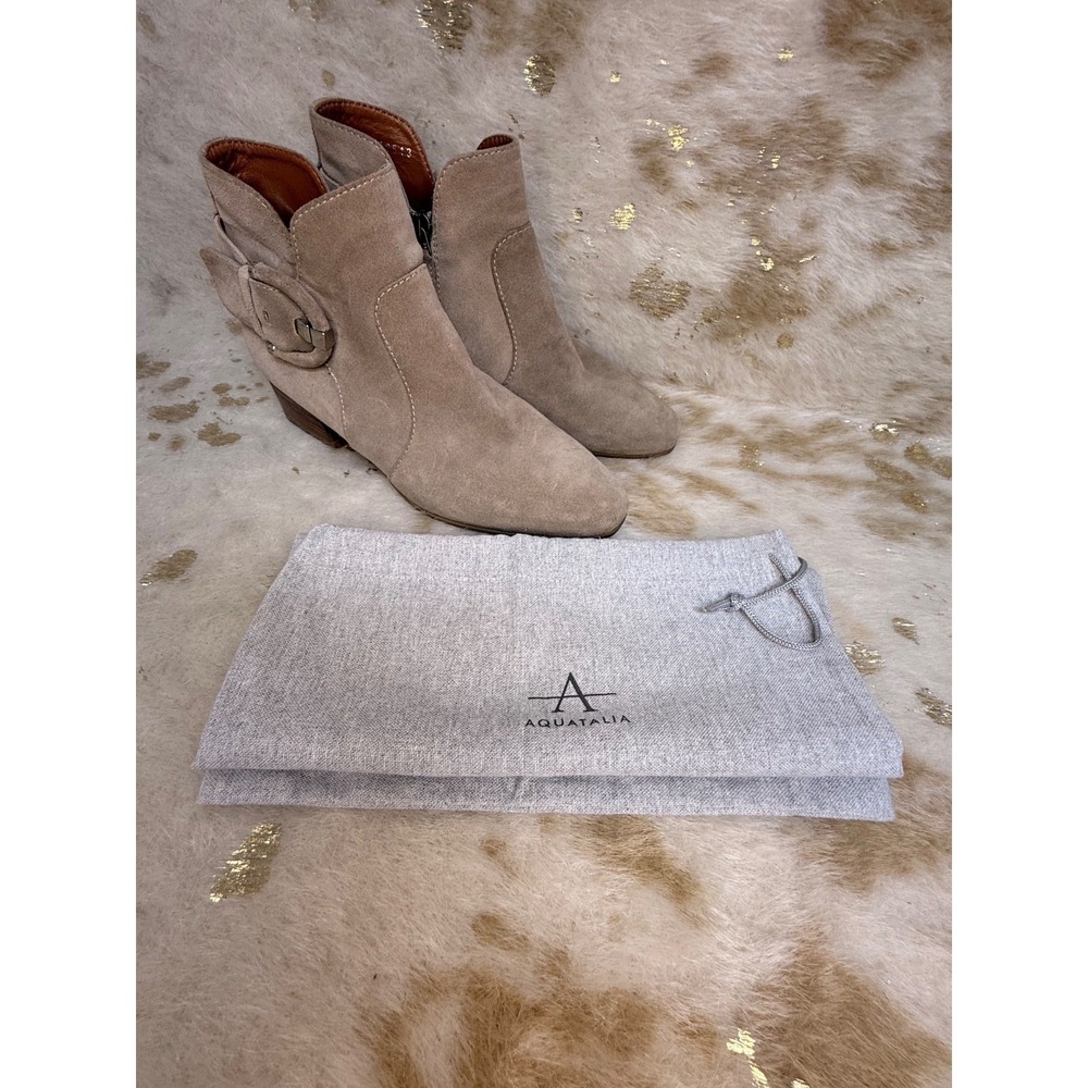Aquatalia Leather Suede Water Resistant Taupe‎ Bootie Almond Toe Tan Size 7.5